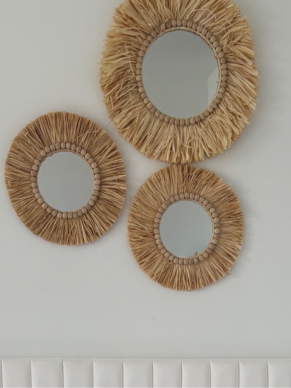 3 Piece Raffia Mirror Decor